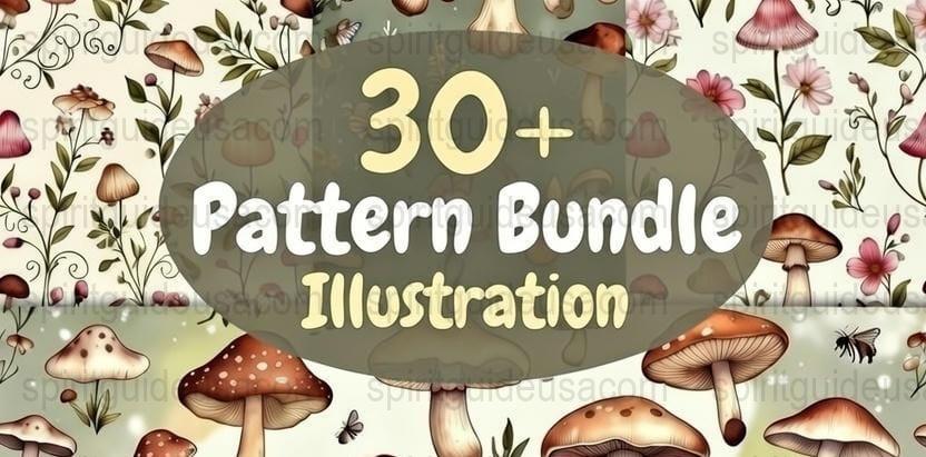 Mushroom Illustration Pattern Bundle, Botanical Digital Download, Whimsical Forest Graphics, Clipart Collection for Creative Projects