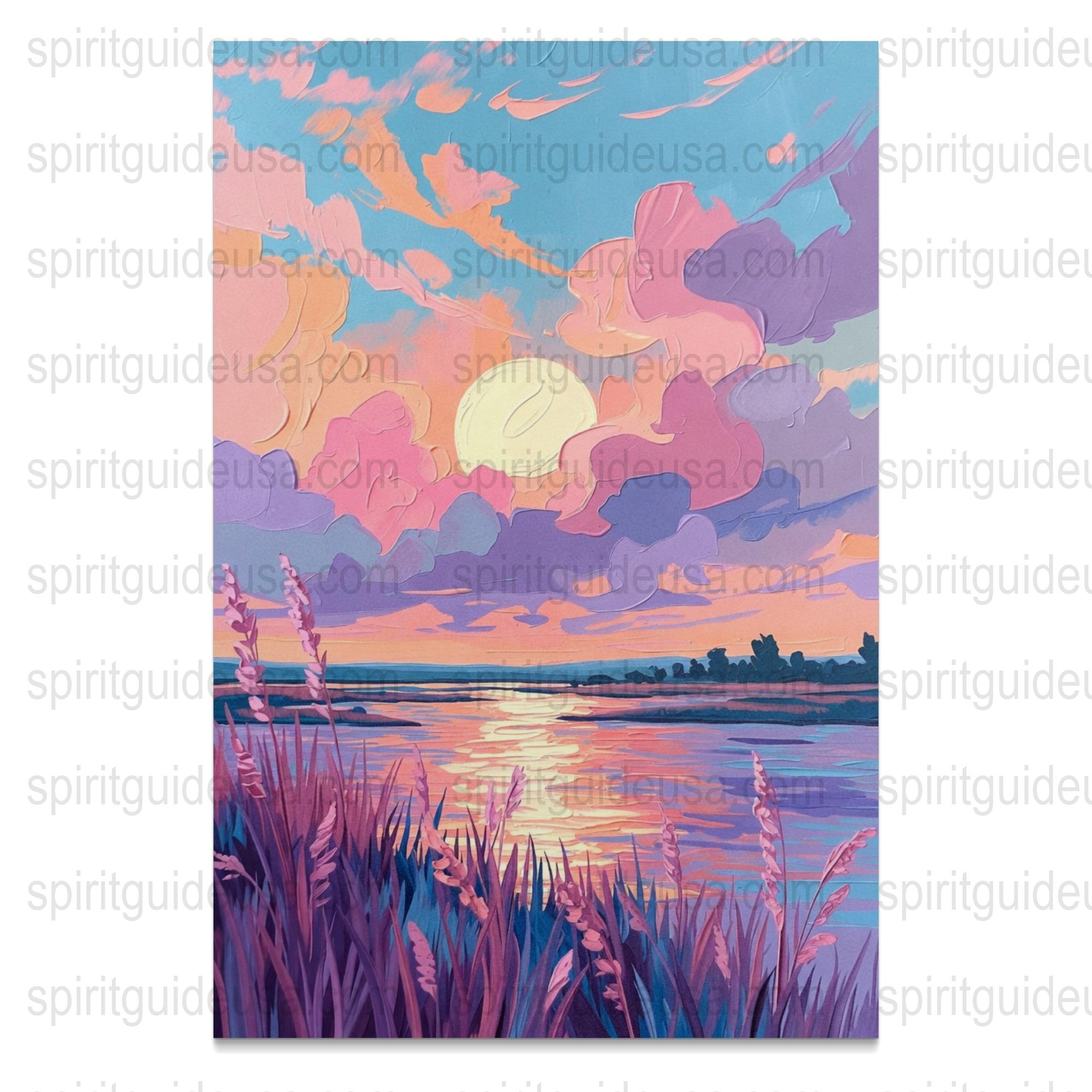 Vibrant Sunset Over Lake Canvas Print, Colorful Sky Nature Art, Serene Landscape Wall Decor