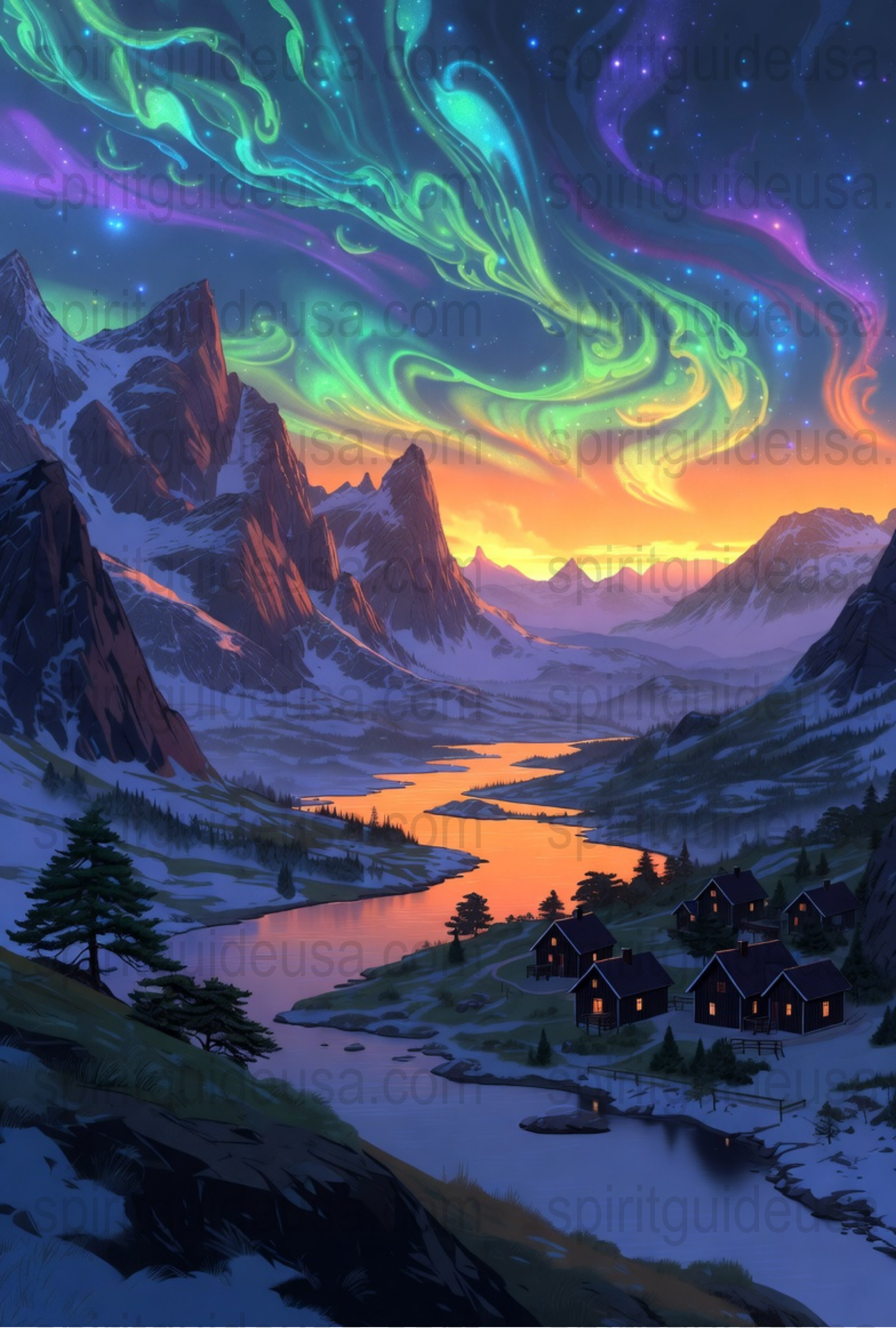 Northern Lights Canvas Print, Aurora Borealis Wall Art, Mountain Landscape Poster, Colorful Sky Home Decor, Nature Scenery Artwork