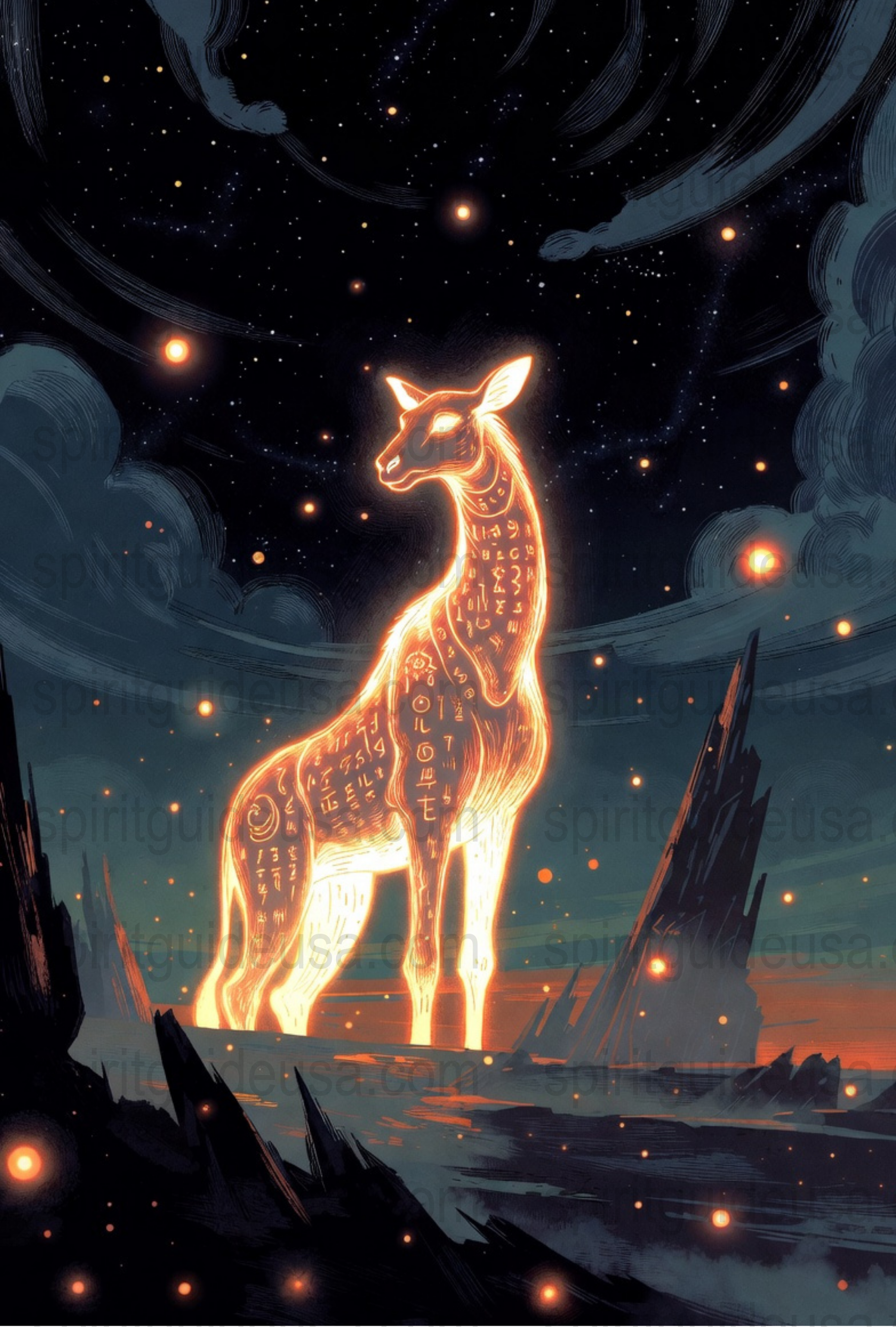 Mystical Deer Art Print, Celestial Stag, Neon Glow Animal Poster, Fantasy Wall Decor, Enchanted Forest Illustration, Magical Home Artwork