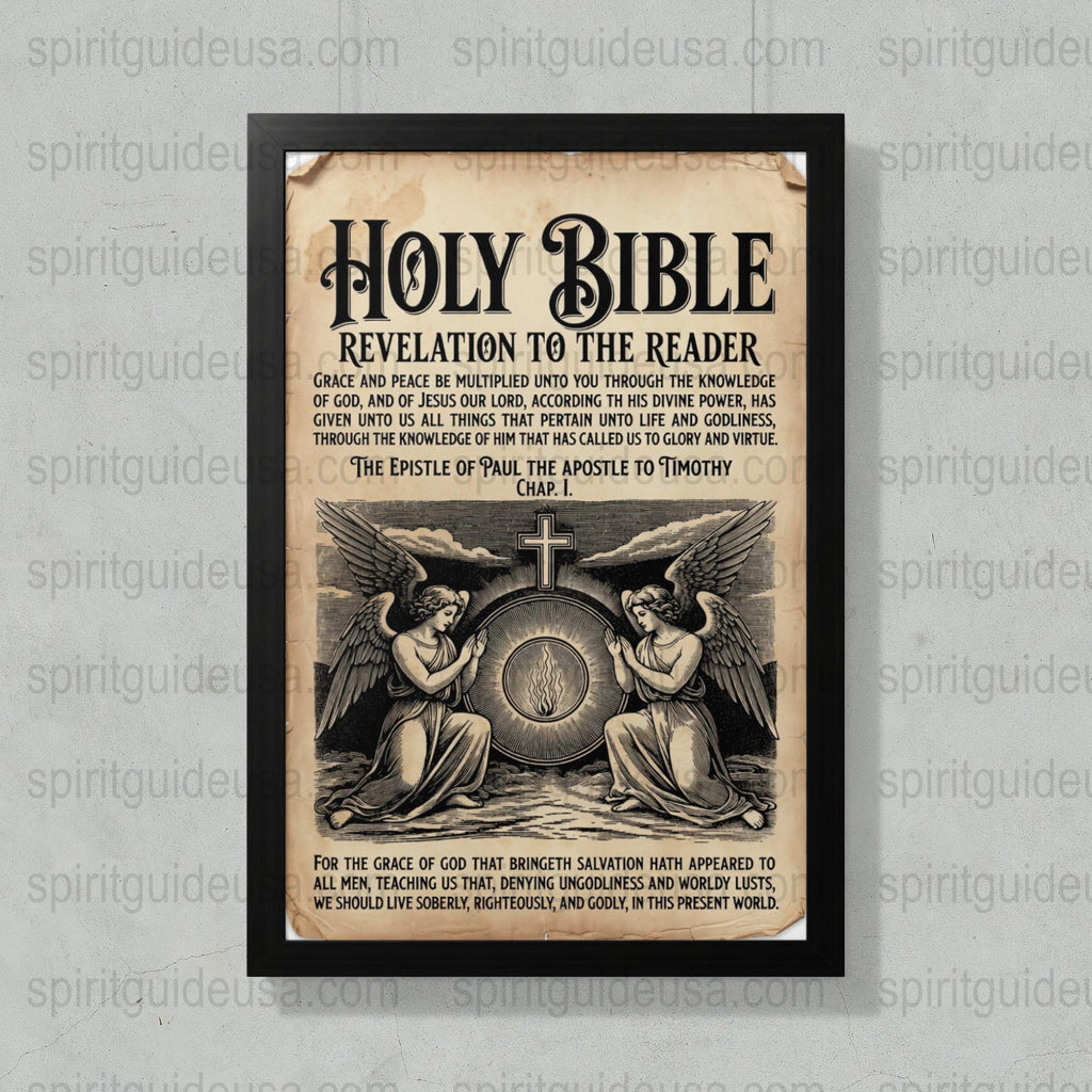 Vintage Holy Bible Poster, Religious Wall Art, Angelic Symbols, Christian Home Decor, Inspirational Scripture Print, Framed