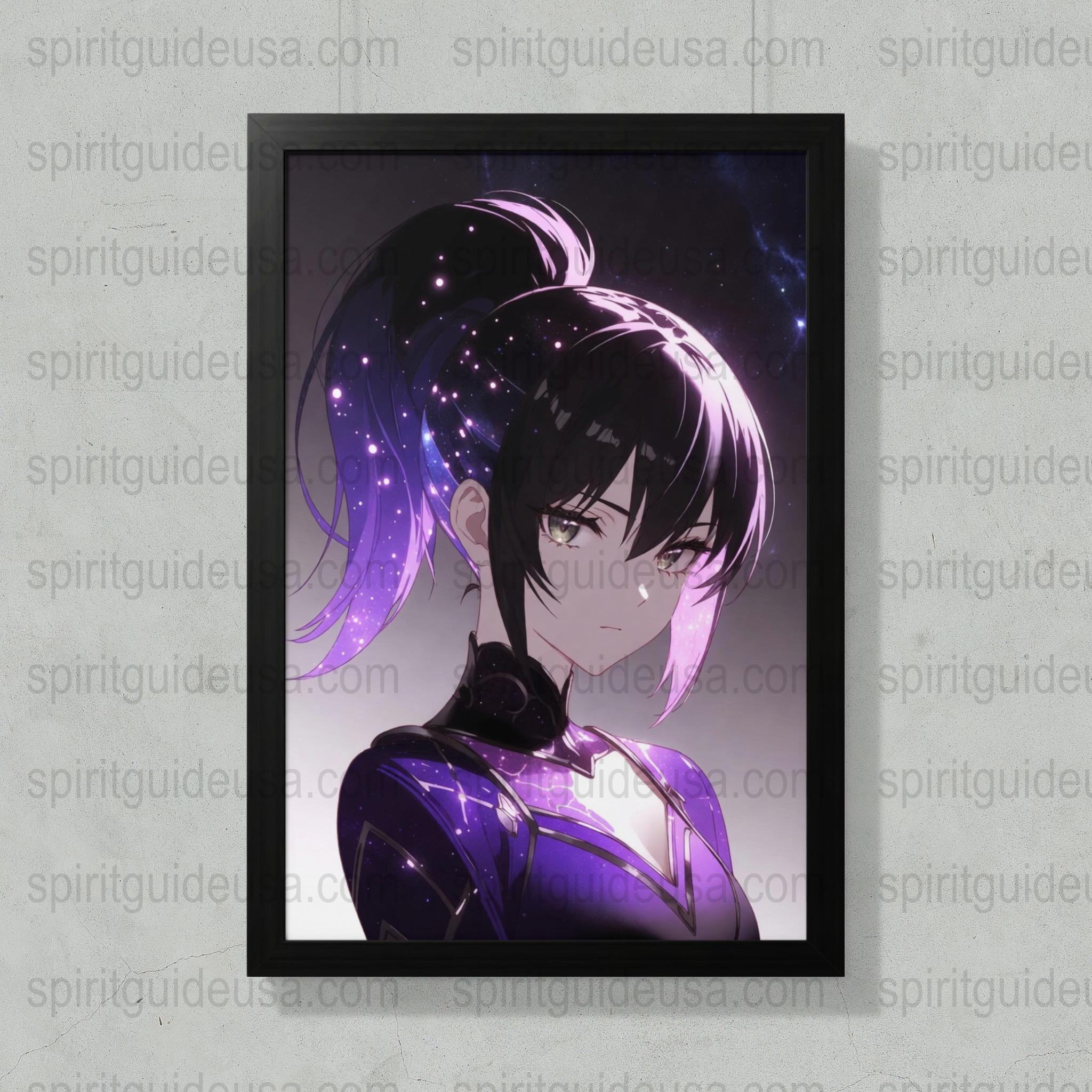 Anime Wall Art Print, Purple Space-Themed Poster, Framed Manga Character Decor, Unique Gift for Anime Fans