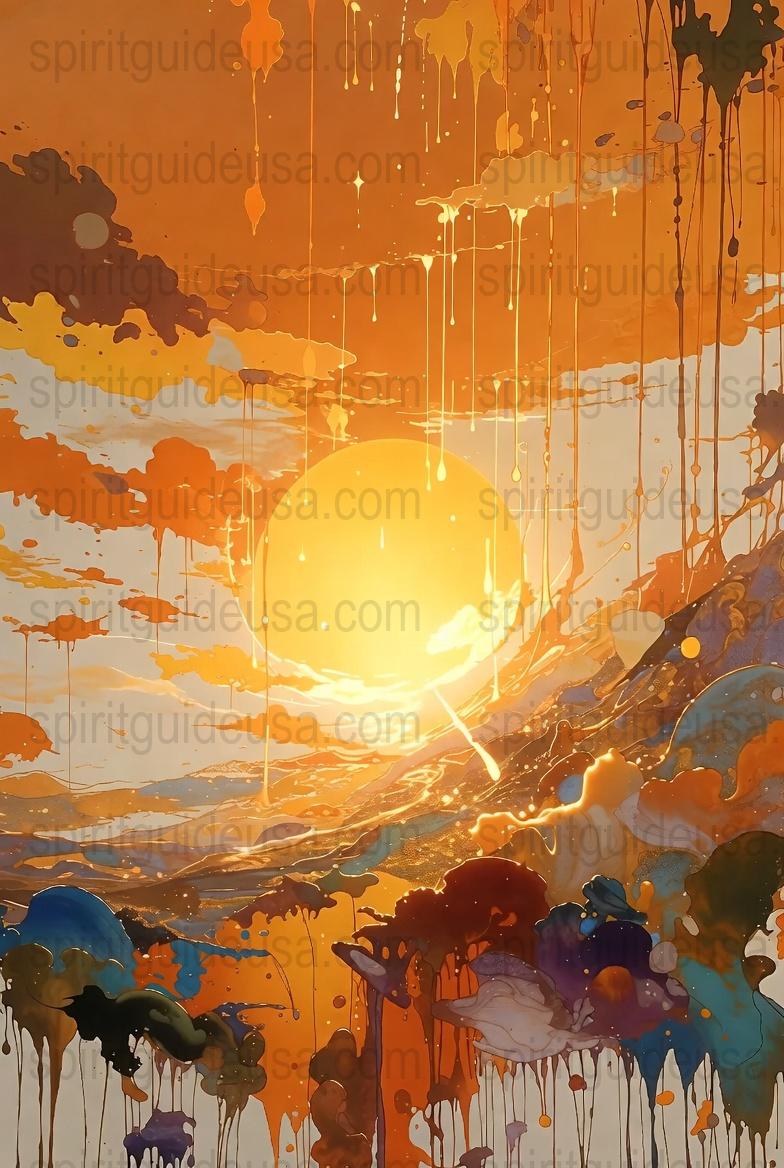 Abstract Sunset Canvas Art, Colorful Drip Painting, Modern Wall Decor, Vibrant Home Interior Design