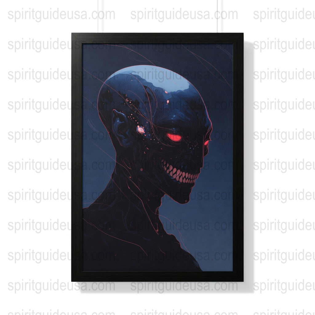 Gothic Skull Art Print, Dark Fantasy Cyberpunk Wall Decor, Red Glowing Eyes Poster, Framed Horror Artwork for Home