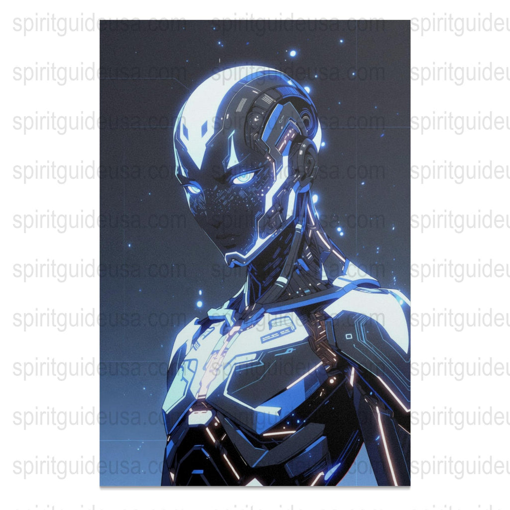 Futuristic Robot Art Print, Cybernetic Being Poster, Sci-Fi Wall Decor, Home Office Decoration, High Tech Illustration, Metallic Design