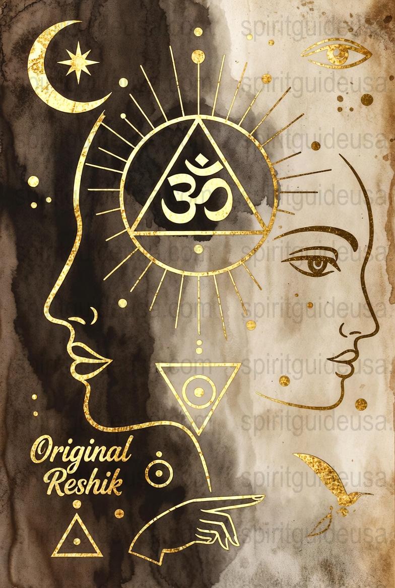 Spiritual Wall Art, Antique Gold Om Symbol, Celestial Moon Print, Vintage Style Meditation Decor, Yoga Studio Artwork, Unique Spiritual Gift