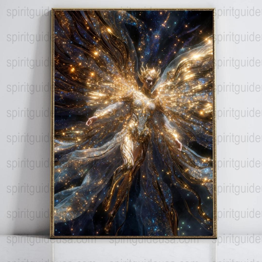 Cosmic Angel Art Print, Mystical Space Angel, Spiritual Wall Decor, Fantasy Artwork, Celestial Being Poster, Gift Idea