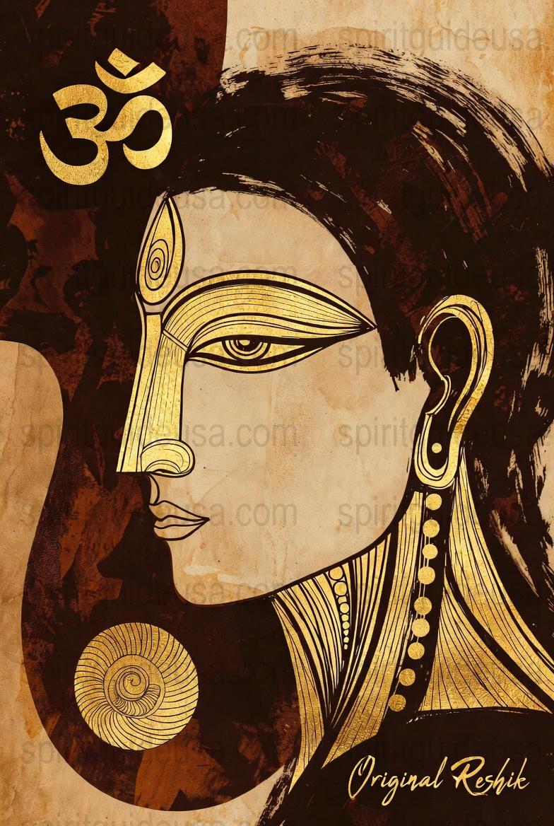 Vintage Buddha Wall Art, Spiritual Om Symbol, Golden Black Illustration, Yoga Studio Decor, Meditation Room Artwork, Unique Home Decor