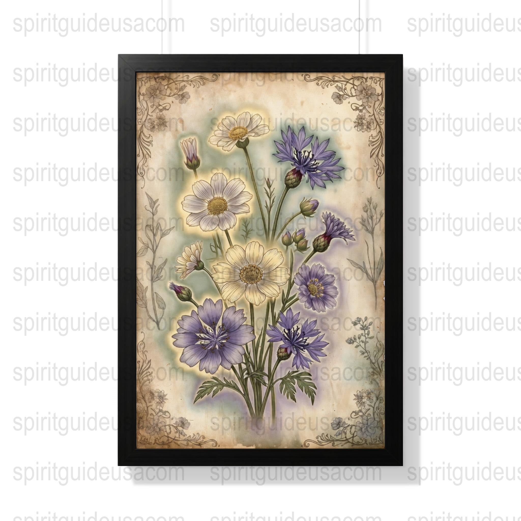 Vintage Floral Art Print, Botanical Wall Decor, Antique Flower Illustration, Beige Aesthetic, Framed Home Decoration
