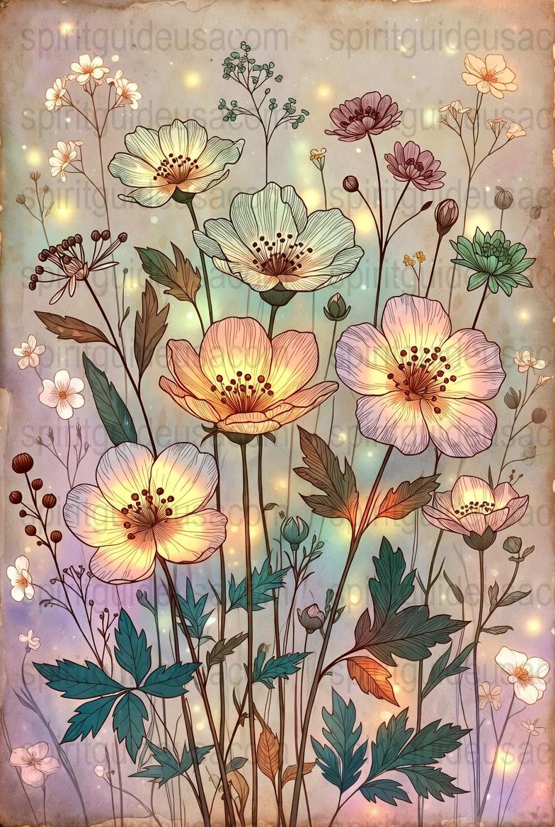 Vintage Floral Art Print, Botanical Illustration, Retro Flower Wall Decor, Bohemian Home Decoration, Nature Inspired Poster