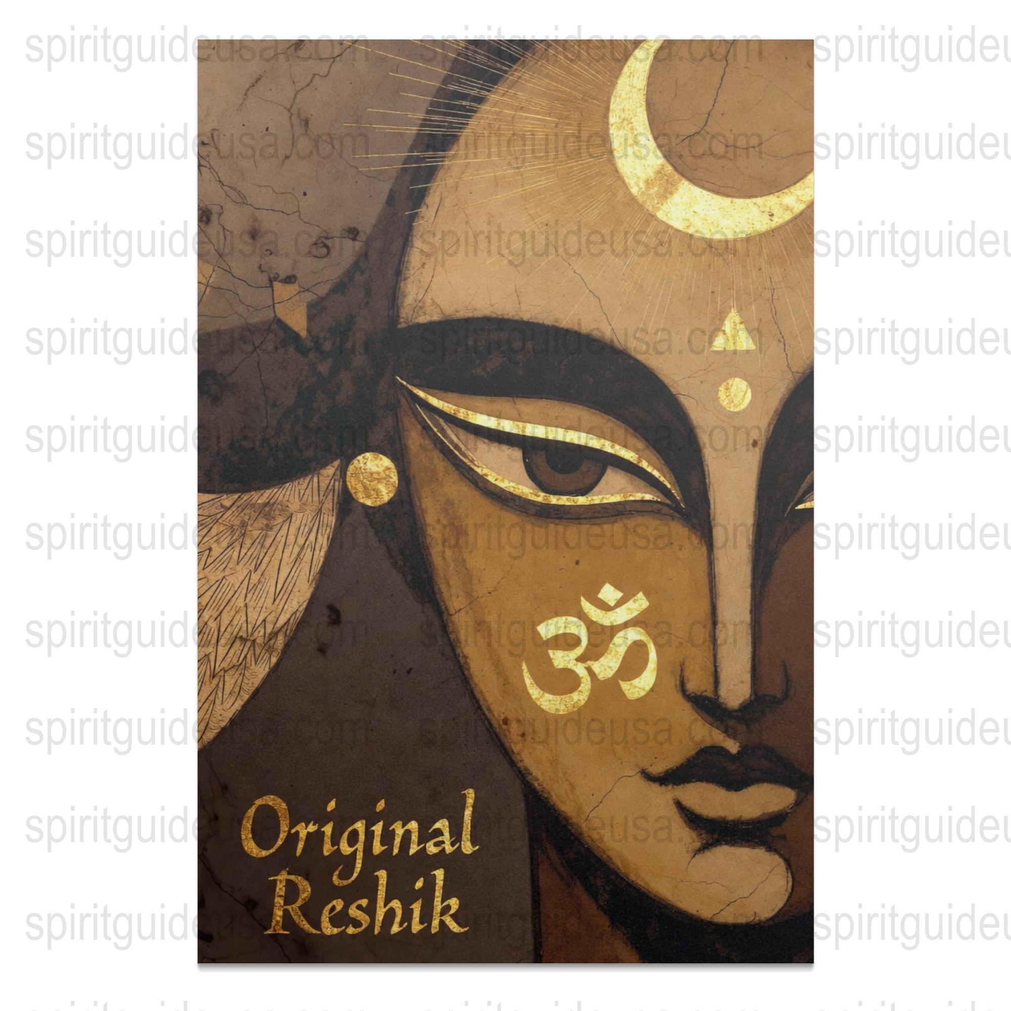 Spiritual Buddha Wall Art, Rustic Om Symbol, Moon Phases, Gold Brown Aesthetic Canvas Print
