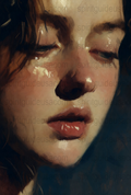 Emotional Oil Painting Print, Close-Up Female Portrait, Tears and Beauty, Fine Art Decor