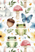Watercolor Forest Animals Fabric, Cute Frogs, Bunny, Mushrooms, Butterfly Pattern, Nursery Decor Material, Craft Supplies, Sewing Textile