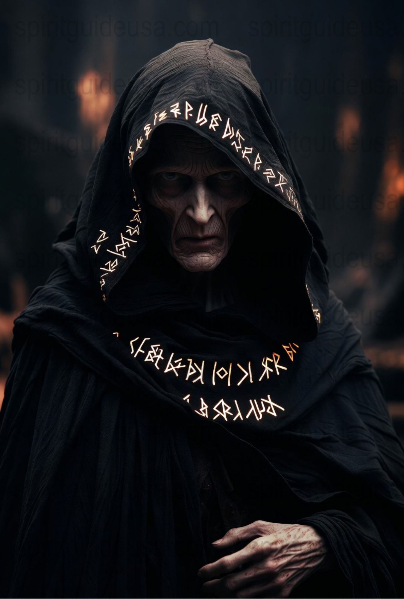 Mysterious Hooded Figure Poster, Fantasy Art Print, Occult Symbols, Dark Sorcerer Wall Decor, Unique Gift for Fantasy Lovers