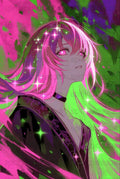 Anime Wall Art, Vibrant Pink Hair Girl, Neon Green Jacket, Fantasy Poster, Unique Bedroom Decor, Gift for Manga Fans
