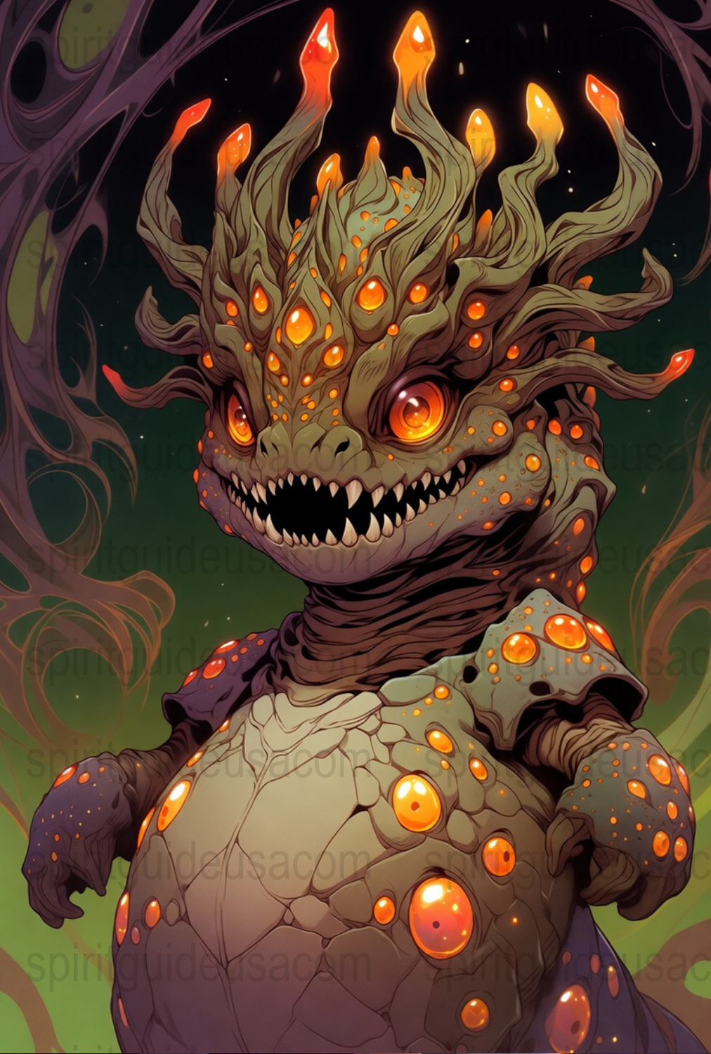 Fantasy Fire Monster Art Print, Colorful Dragon Poster, Unique Creature Wall Decor, Mythical Beast Illustration