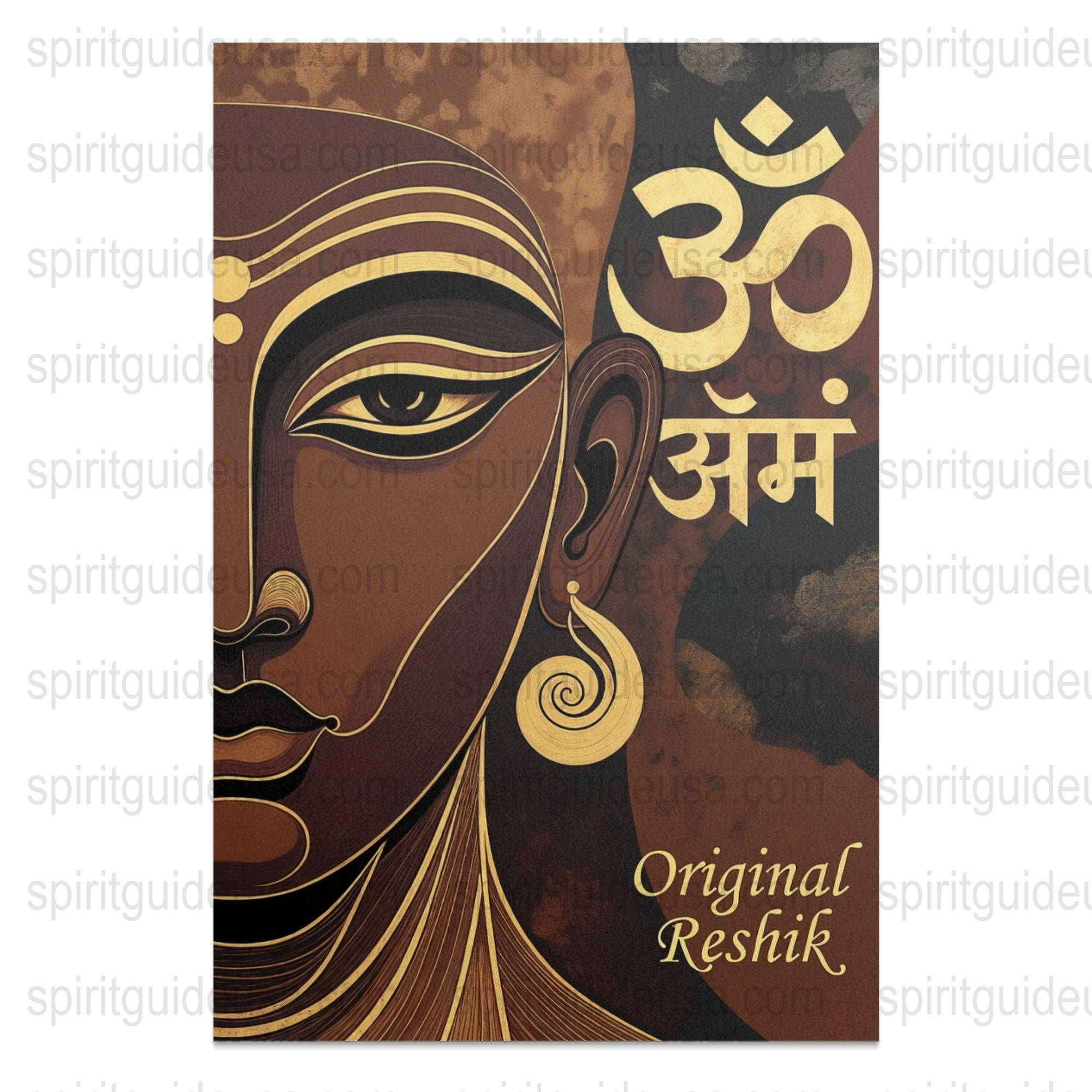 Spiritual Buddha Painting with Om Symbol, Modern Religious Wall Art, Golden and Brown Decorative Canvas Print