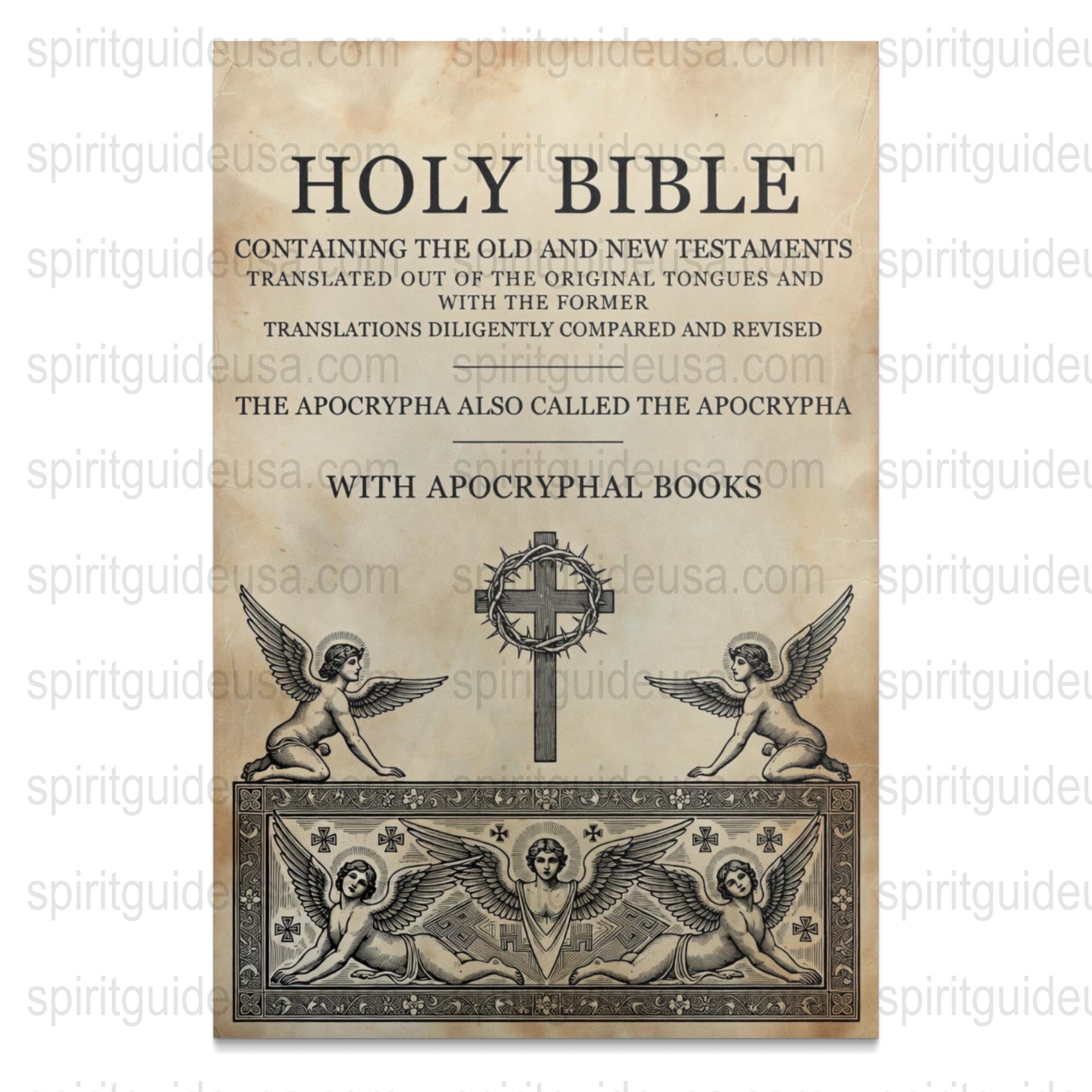 Vintage Holy Bible Poster with Apocryphal Books, Antique Religious Wall Art Decor, Spiritual Print