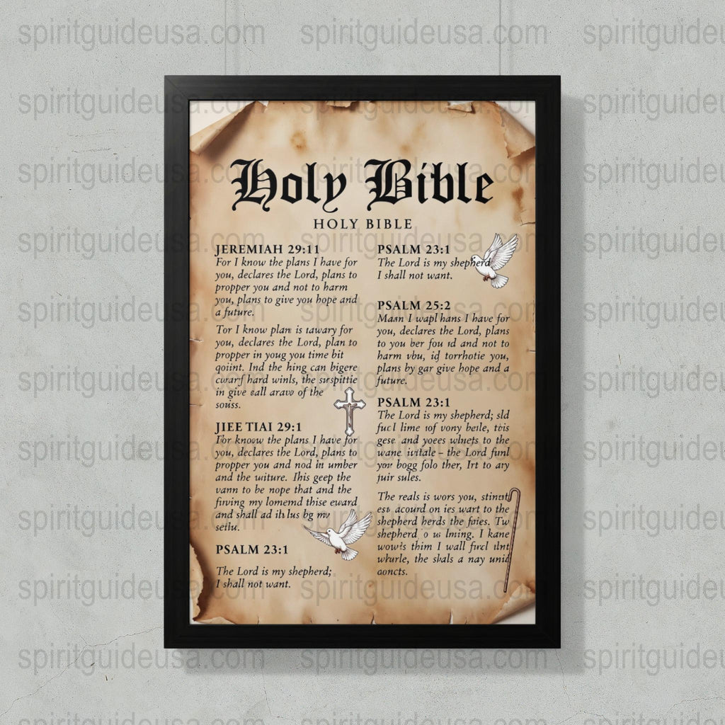 Vintage Holy Bible Page Art Print, Christian Home Decor, Psalm 23:1 Scripture Wall Art, Framed Bible Verse, Religious Gift Idea