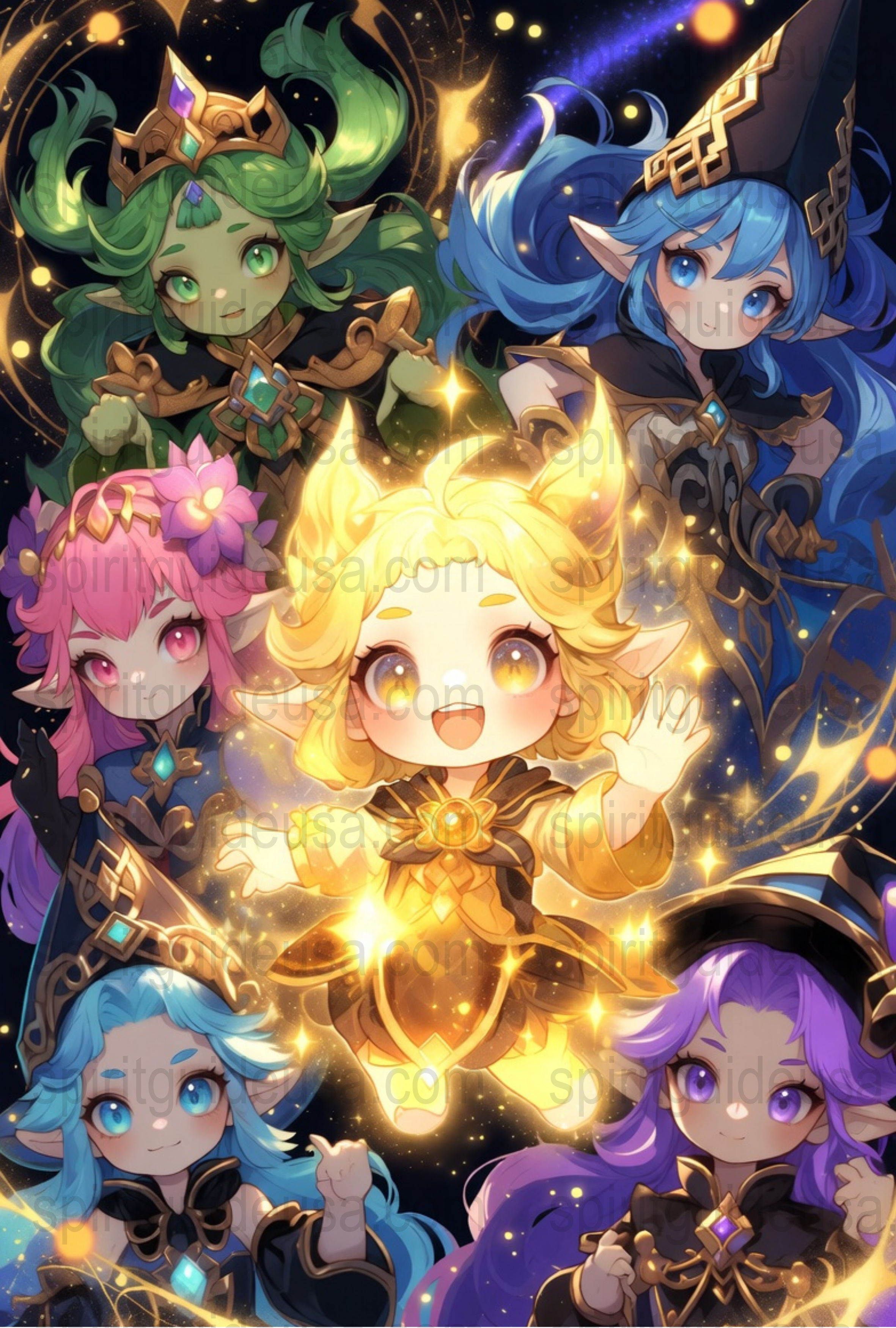 Fantasy Anime Art Print, Colorful Magical Characters Poster, Vibrant Wall Decor, Collectible Manga Illustration