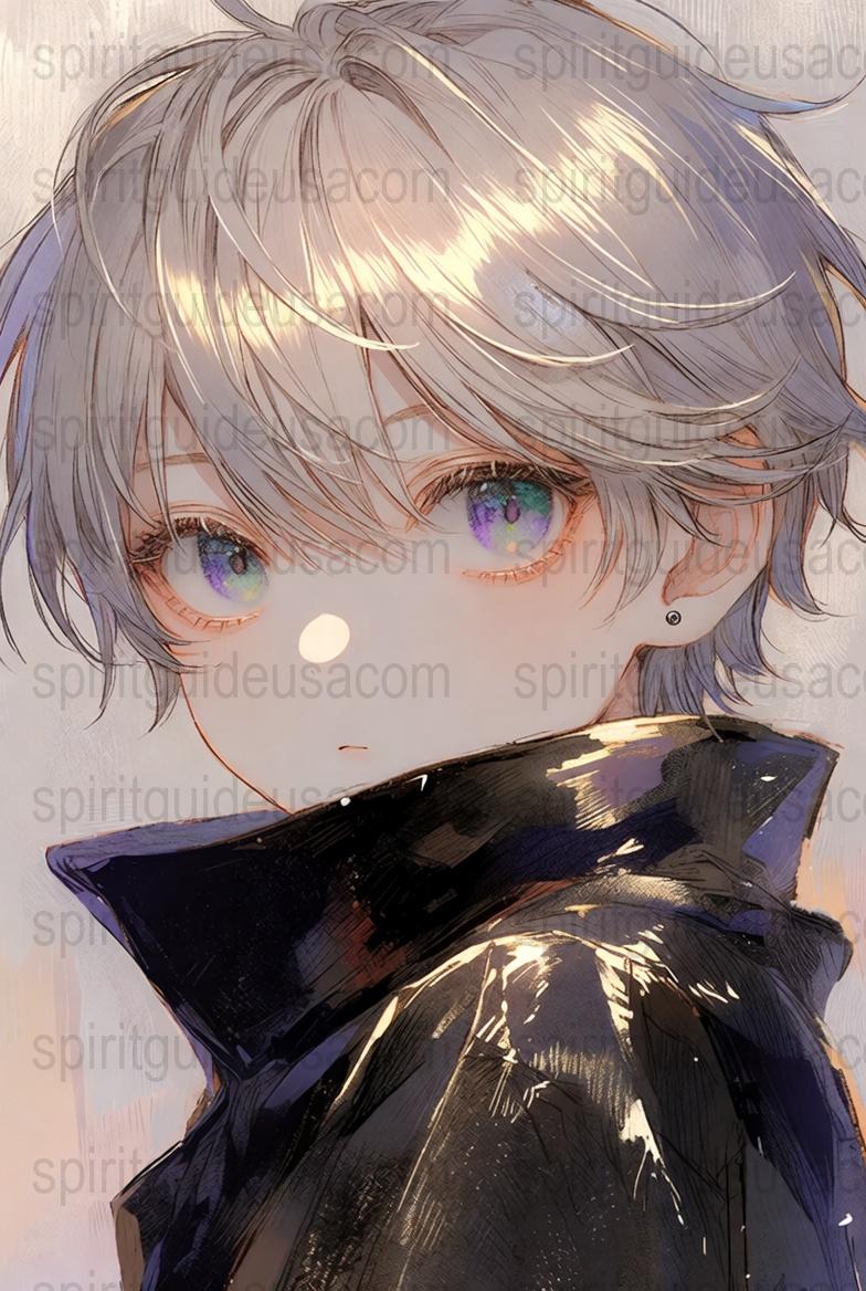 Anime Art Print, Colorful Eyes, Silver Hair Boy, Modern Manga Wall Decor, Fantasy Illustration Poster, Aesthetic Room Decoration
