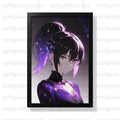 Anime Girl Wall Art, Purple Hair, Space Background, Framed Poster, Modern Room Decor, Vibrant Colors, Gift Idea, Manga Style Print