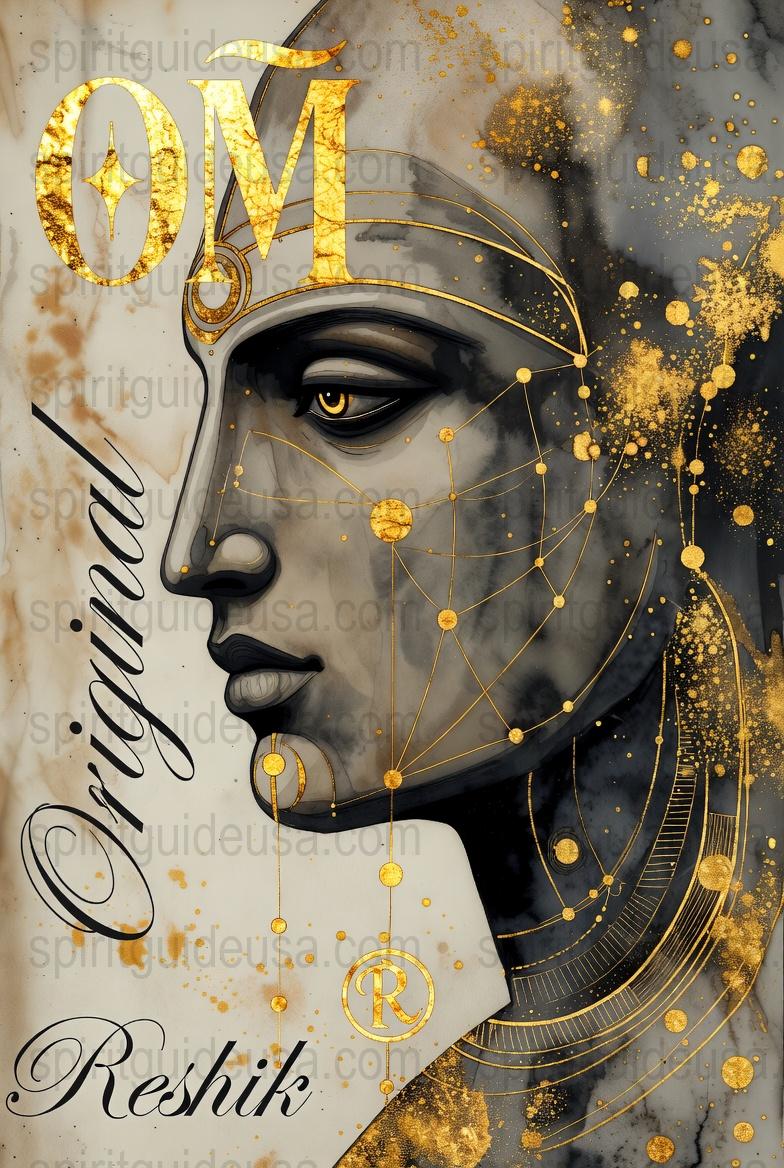 Spiritual Om Wall Art, Hindu Deity Illustration, Golden Buddha Print, Yoga Meditation Decor, Modern Religious Digital Artwork