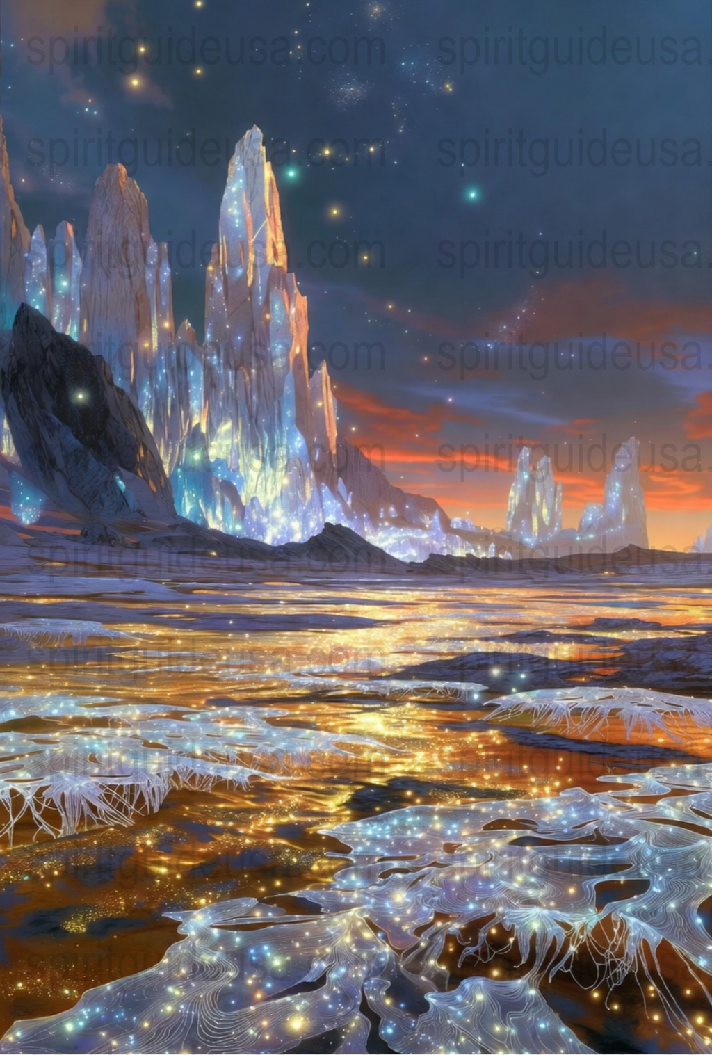 Mystical Winter Landscape Canvas Print, Icy Crystal Mountains, Starry Night Sky, Wall Art Decor for Home and Office