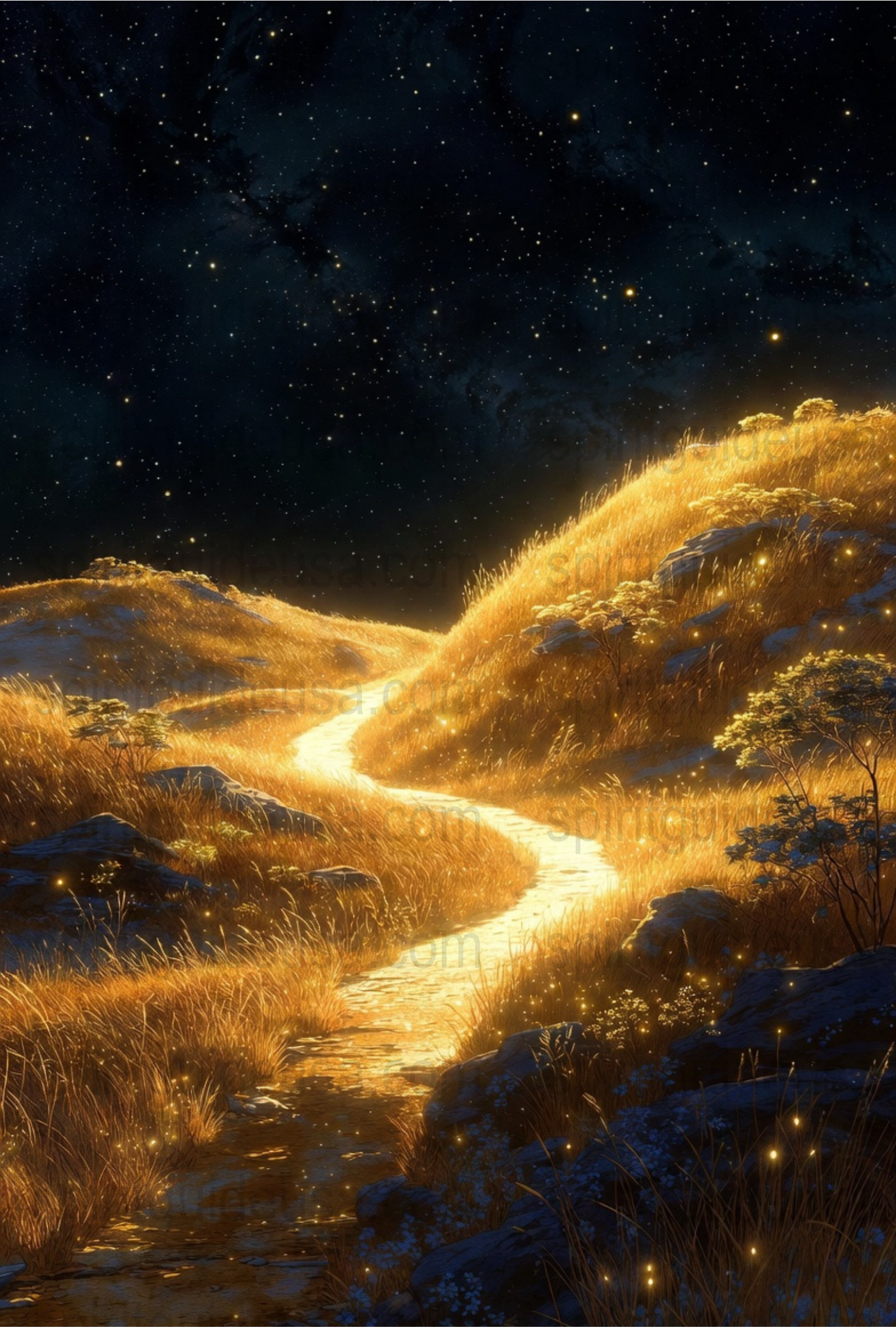 Enchanted Night Path Canvas Print, Starlit Sky Wall Art, Mystical Landscape Poster, Home Decor Gift