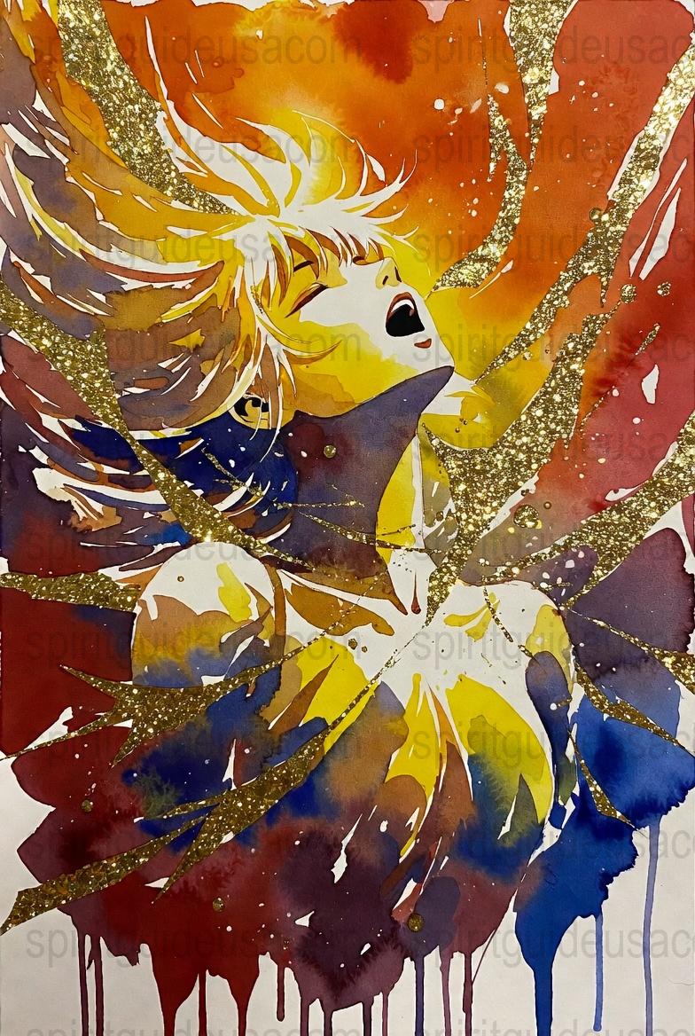 Abstract Deer Watercolor Painting, Colorful Wildlife Art, Gold Accents Wall Decor, Expressionist Animal Print, Modern Home Decoration