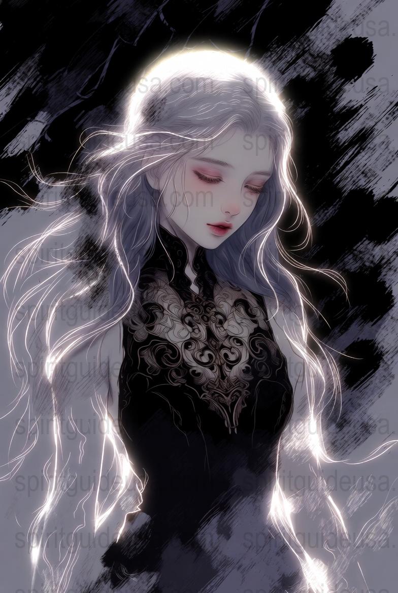 Mystical Moonlight Goddess Art Print, Ethereal Fantasy Woman Illustration, Enchanted Black and White Decor