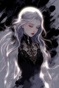 Mystical Moonlight Goddess Art Print, Ethereal Fantasy Woman Illustration, Enchanted Black and White Decor