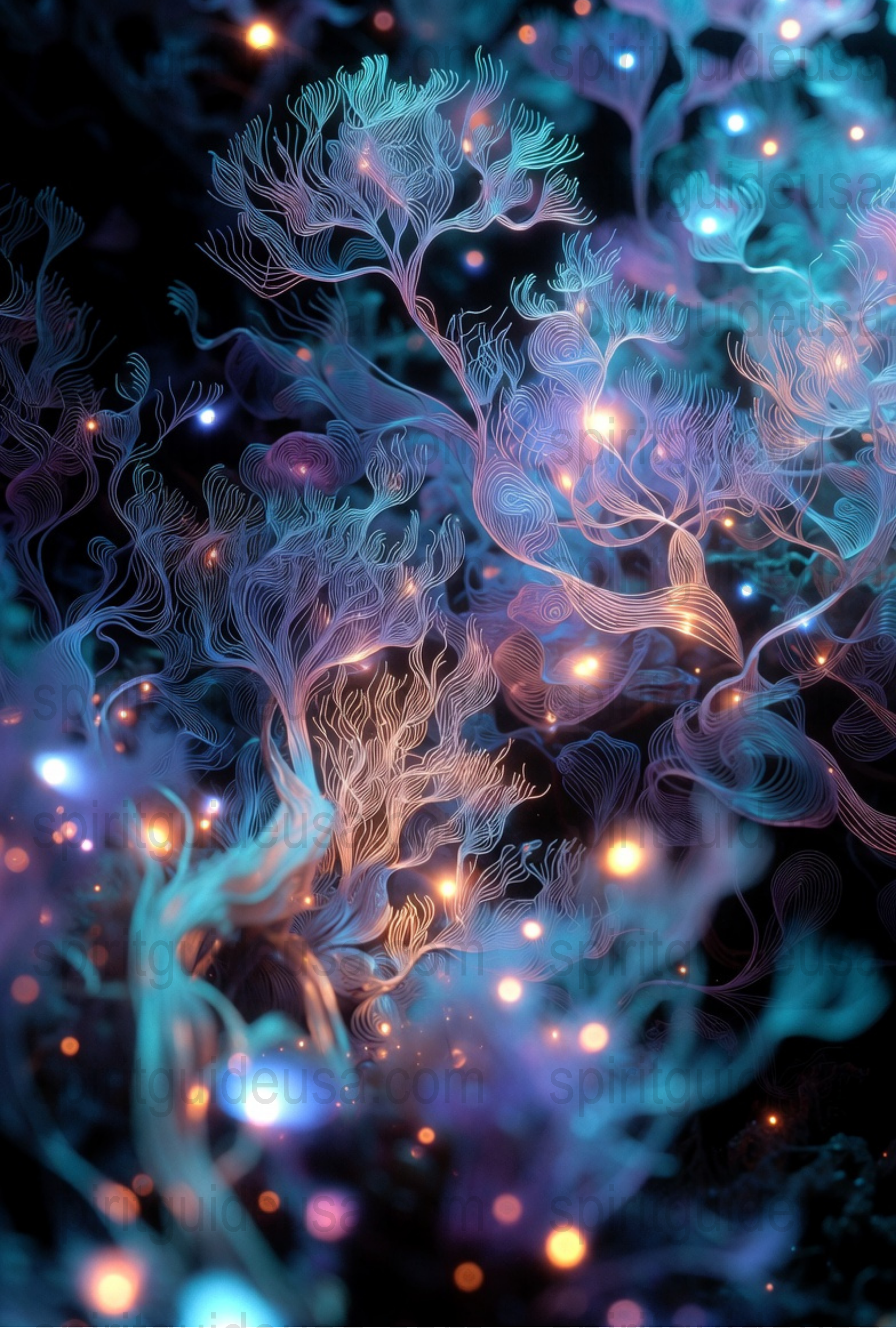 Mystical Forest Light Canvas Print, Enchanted Neon Trees Wall Art, Fantasy Home Decor, Glowing Nature Illustration