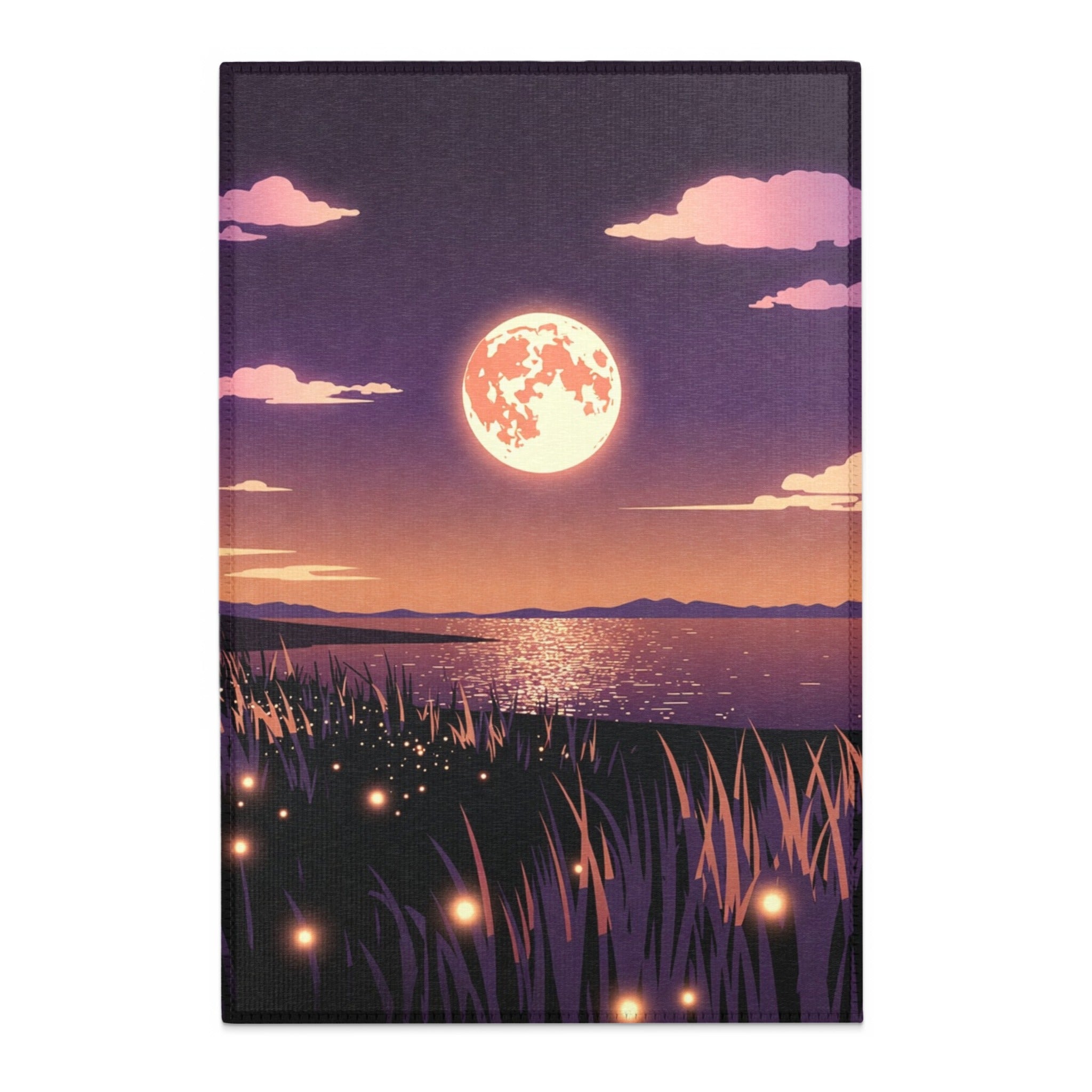 Moonrise Over Lake Art Print, Purple Night Sky, Serene Nature Wall Decor, Peaceful Landscape Poster