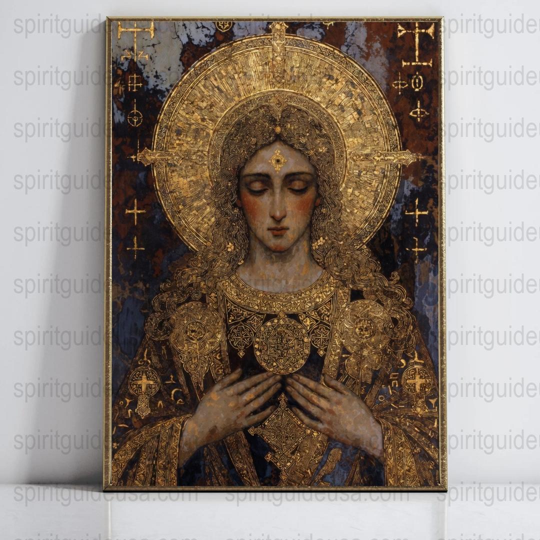 Vintage Religious Icon Art Print, Orthodox Saint Gold Leaf Wall Decor, Spiritual Canvas Painting, Christian Artwork for Home