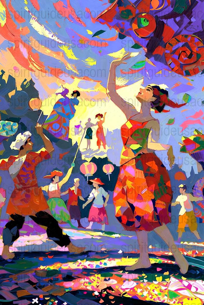 Colorful Abstract Dance Artwork, Vibrant Festival Painting Print, Modern Wall Decor, Home Art, Unique Gift Idea