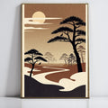 Vintage Style Landscape Poster, Retro Sunset Trees Art Print, Wall Decor, Earth Tones Home Decoration