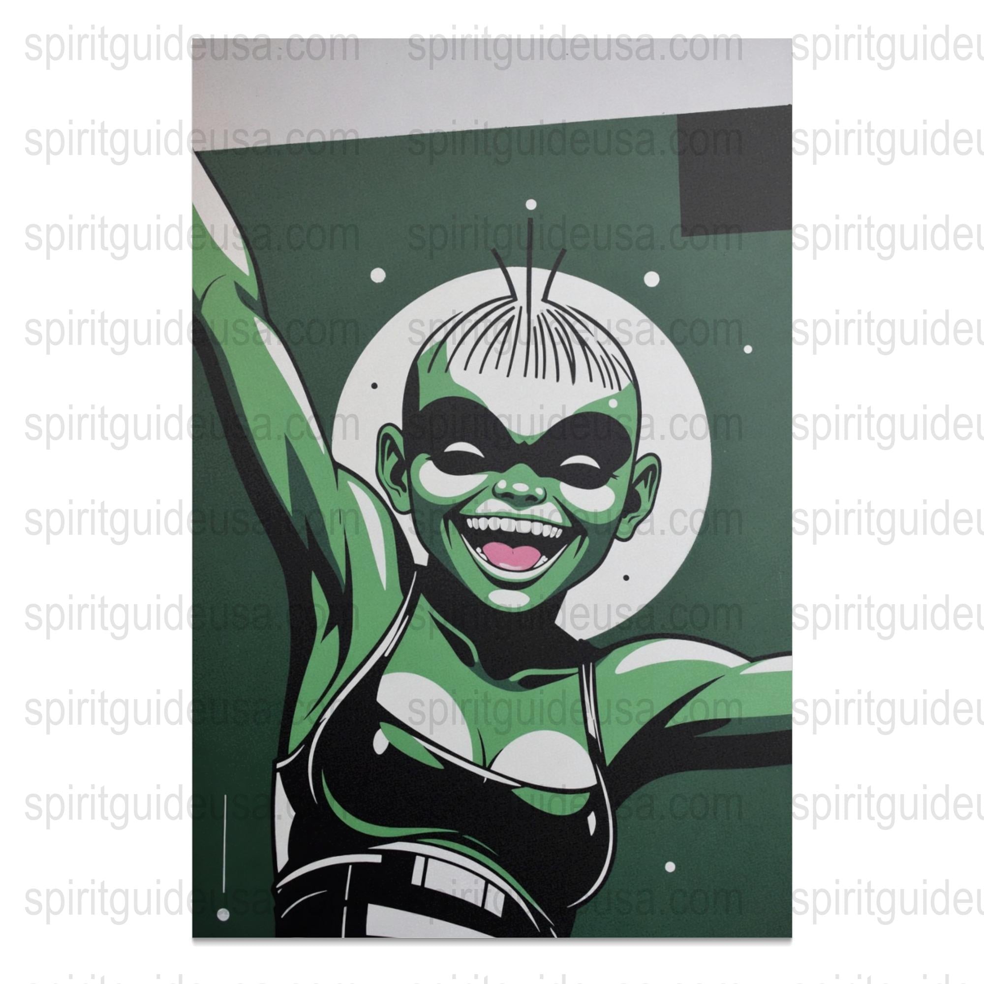 Pop Art Style Green Superhero Poster, Vibrant Comic Character Wall Art, Unique Graphic Illustration Print