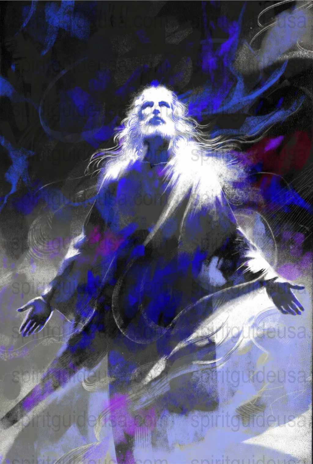 Mystical Man in Blue Abstract Art Print, Spiritual Cosmic Energy Wall Decor, Fantasy Artwork for Home