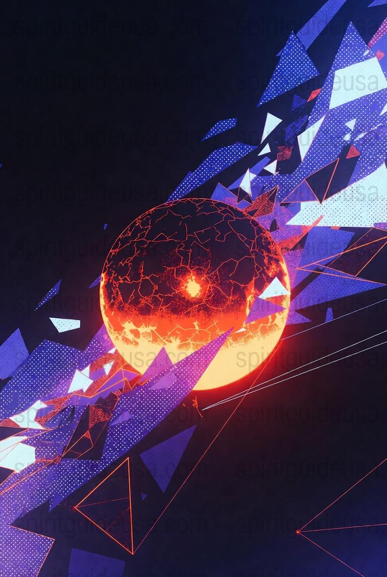 Abstract Red Sphere and Blue Shattered Glass Art Print, Modern Vibrant Wall Decor, Unique Digital Artwork for Home