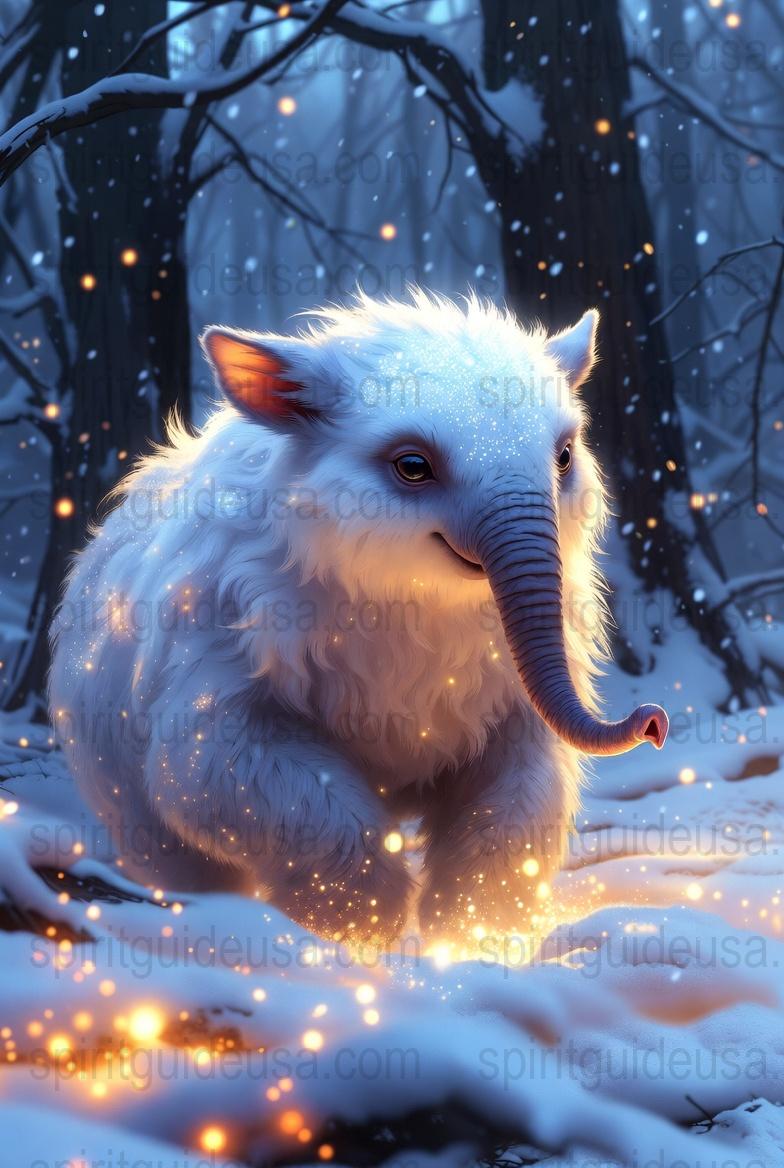 Winter Wonderland Fantasy Art Print, Mystical White Elephant in Snowy Forest, Magical Animal Wall Decor, Enchanted Nursery Artwork