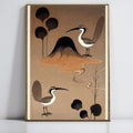 Vintage Bird Print Wall Art, Elegant Heron Painting, Gold Neutral Tones Decor, Large Wildlife Canvas