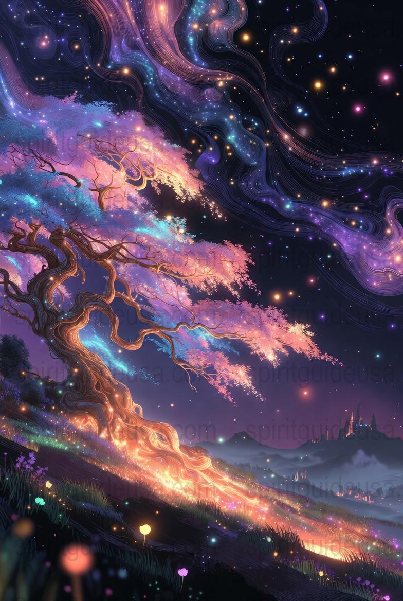Vibrant Cosmic Tree Art Print, Mystical Galaxy Night Sky, Fantasy Wall Decor, Colorful Space Poster, Magical Home Decoration