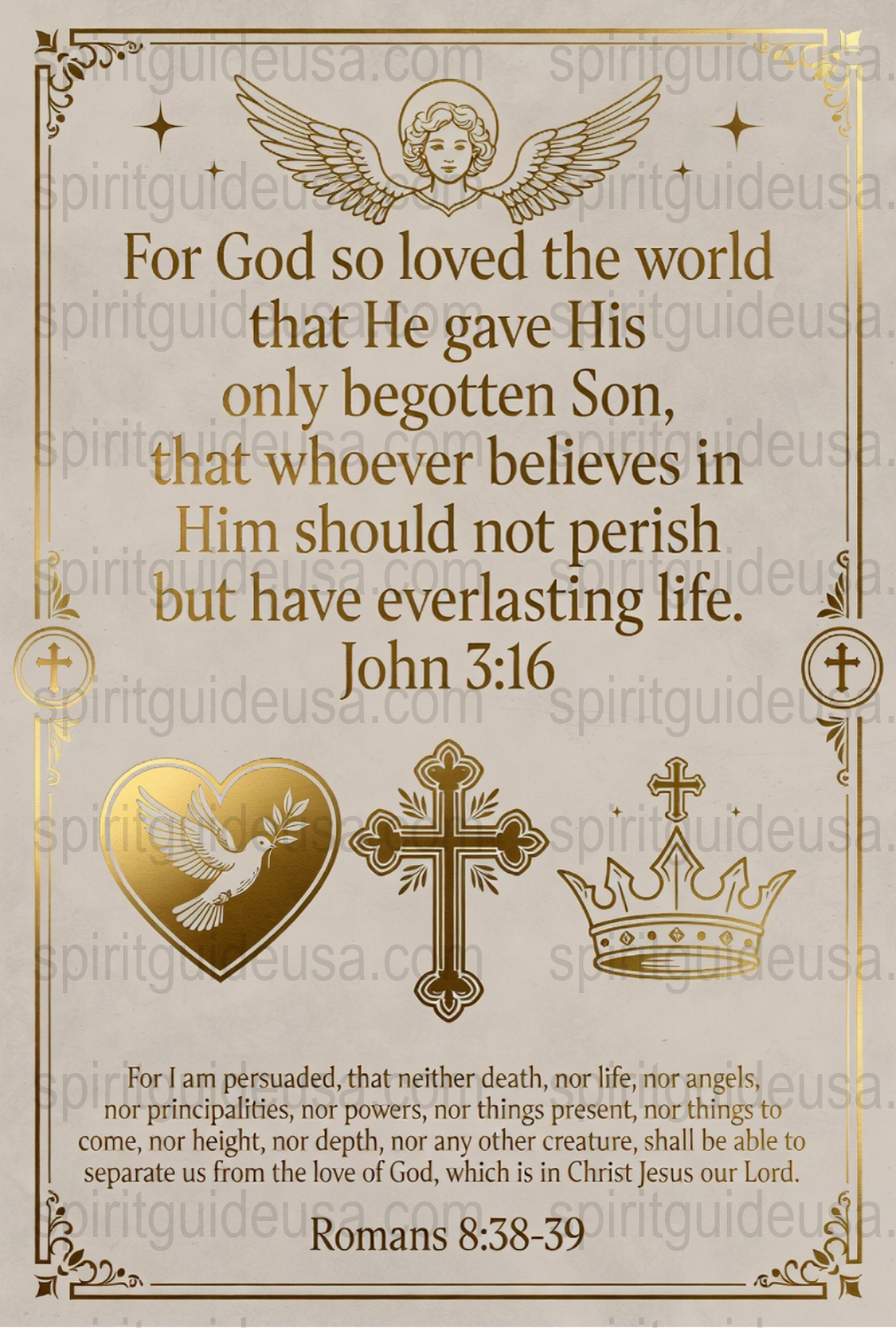 John 3:16 Religious Poster, Christian Wall Art, Inspirational Golden Angel Print, Vintage Bible Verse Decor, Spiritual Home Decoration