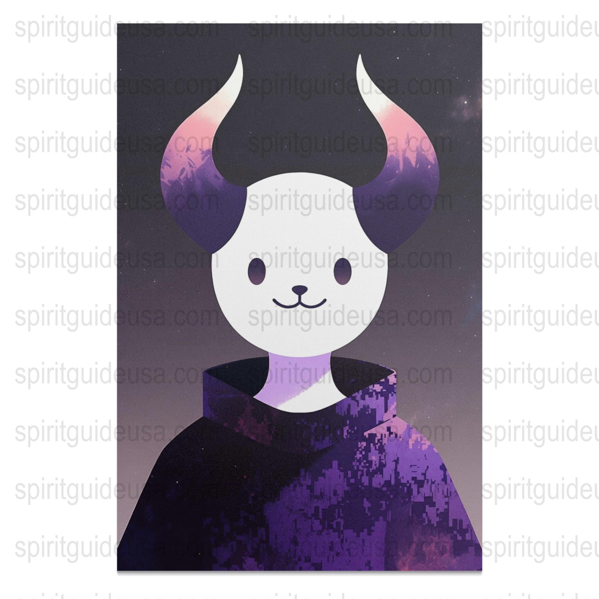 Dark Fantasy Art Print, Mystic Horned Creature, Purple Black Wall Decor, Enigmatic Poster, Unique Illustration, Home Decoration