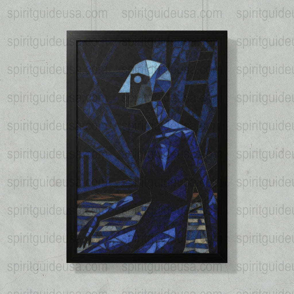 Modern Abstract Art Print, Geometric Blue Black Design, Contemporary Wall Decor, Framed Artwork for Home