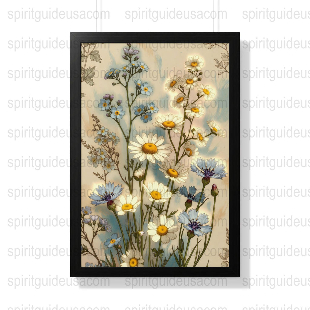 Botanical Art Print, Wildflower Daisy Field Illustration, Floral Wall Decor, Nature Inspired Home Decoration, Framed Flower Poster