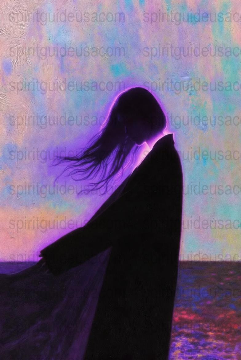 Mystical Art Print, Ethereal Woman Silhouette, Purple Hues Wall Decor, Spiritual Poster, Contemporary Artwork for Modern Home Decor