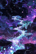 Mystical Night Sky Poster, Cosmic Whale Art Print, Galactic Purple Fantasy Wall Decor