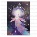 Colorful Fantasy Fairy Art Print, Whimsical Starry Night Sky, Sparkling Stars, Magical Decor Wall Art